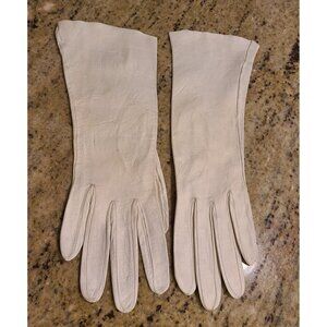Vintage Womens Size M Off-White Soft Leather Formal 10.5" Long Gloves